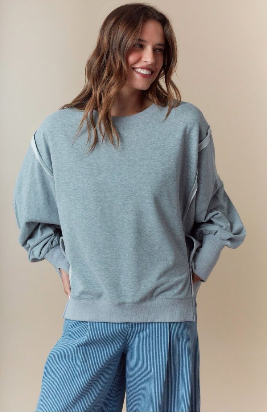 FF245. Fantastic Fawn Heather Grey Oversized French Terry Raw Edge Sweatshirt